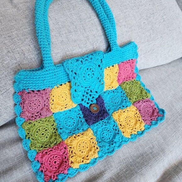 Colourful crochet woven shoulder / hand bag purse - Picture 3 of 5